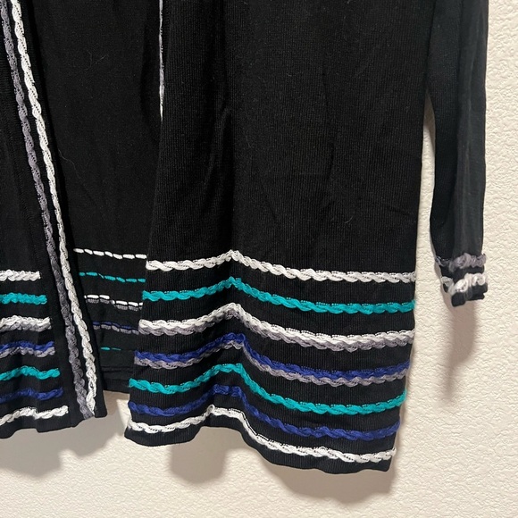 Avenue Black and Blue Cardigan Sweaters with Stripe Accents - Picture 2 of 4